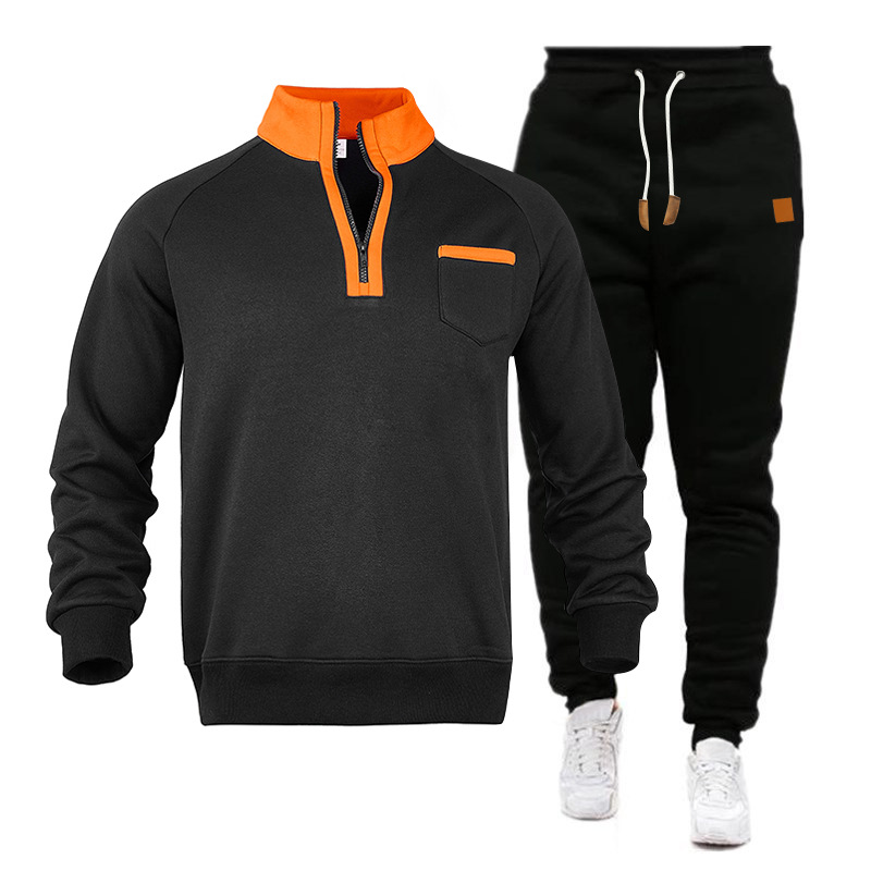 Herren Trainingsanzug Mit Stehkragen Und Fleece Kapuzenpullover_voghion.com