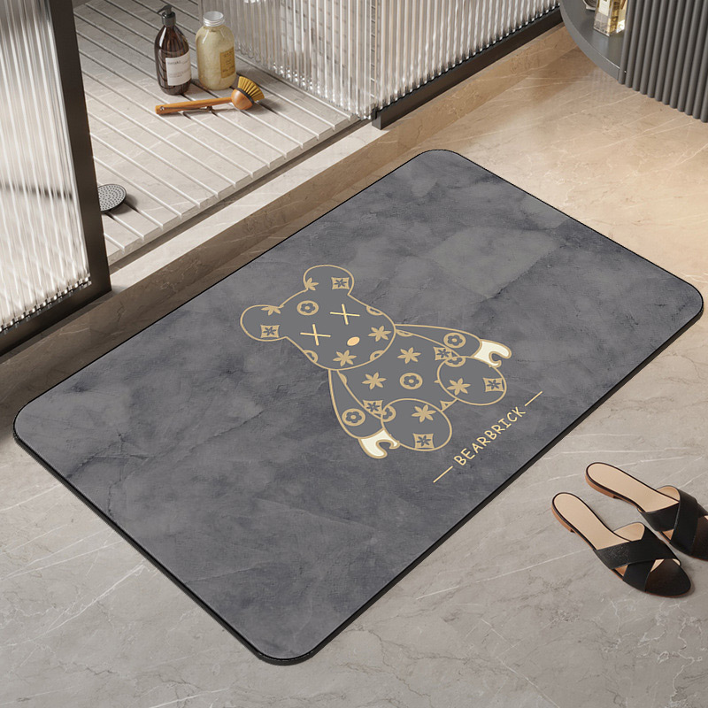 Cartoon Violent Bear Bathroom Floor Mat, Soft Diatomaceous Earth Absorbent Mat, Non-Slip Bathroom Mat, Absorbs Water and Dries Quickly in Seconds
