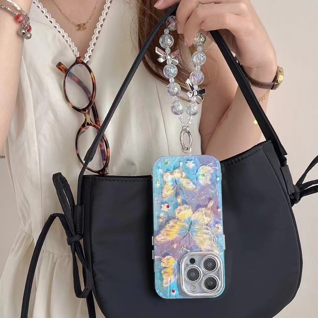 Pintura al óleo de alto valor ins mariposa uso iPhone14/13 funda para teléfono móvil 15 Apple 16ProMax femenino 15PM nuevo