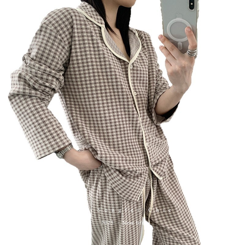 2025新款翻领磨毛秋冬家居服女套装宽松休闲可外穿保暖睡衣两件套|undefined