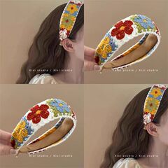 小清新ニット花カチューシャ民族風刺繍レトロ気質カチューシャワイドカチューシャ春夏新作ヘアアクセサリー