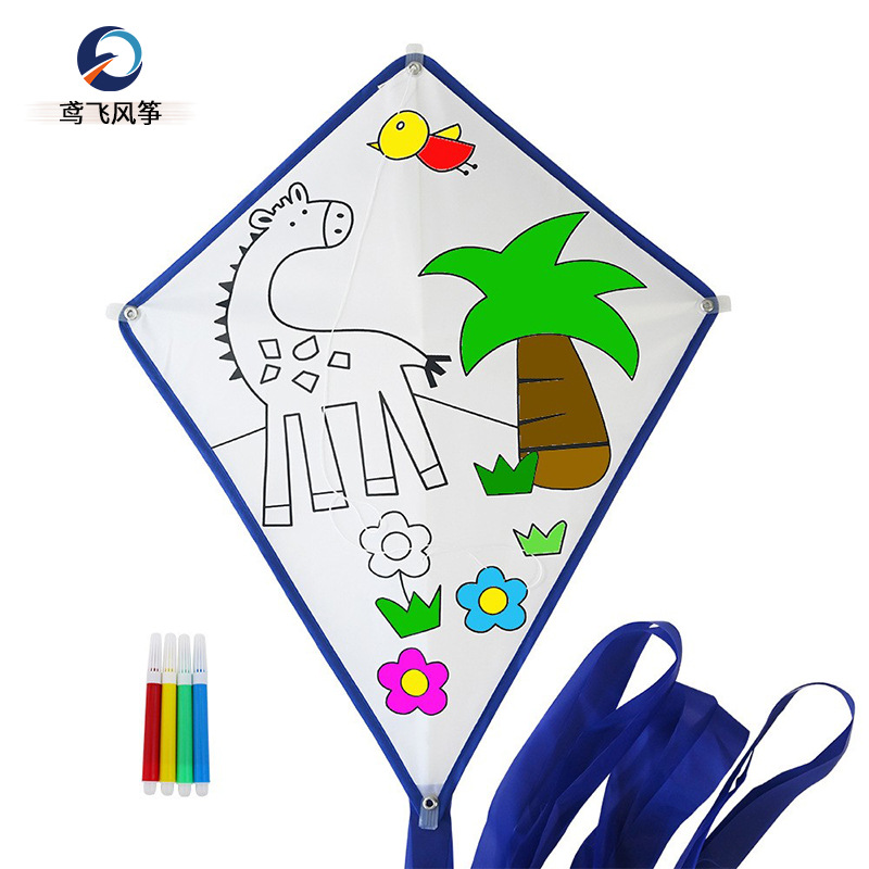 潍坊鸢飞风筝DIY菱形儿童风筝绘画亲子教育风筝出口品质多种图案