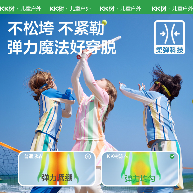 KK Tree Traje de baño profesional para niños de manga larga para niños y niñas Pantalones de baño divididos Protector solar Traje para niños de mediana edad