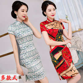 真丝旗袍改良年轻款 桑蚕丝旗袍连衣裙短款夏季新款厂家直销批发
