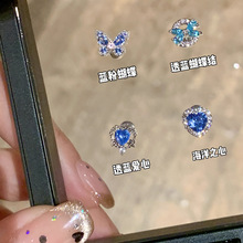 蓝色闪钻系列耳钉女轻奢小众设计感爱心月亮耳蜗钉睡觉免摘耳饰品