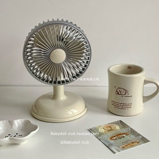 Portable Rechargeable Ultra-Powerful USB Fan, Simple Small Fan, Power-Saving Cream Desktop Fan, Retro Desktop Fan