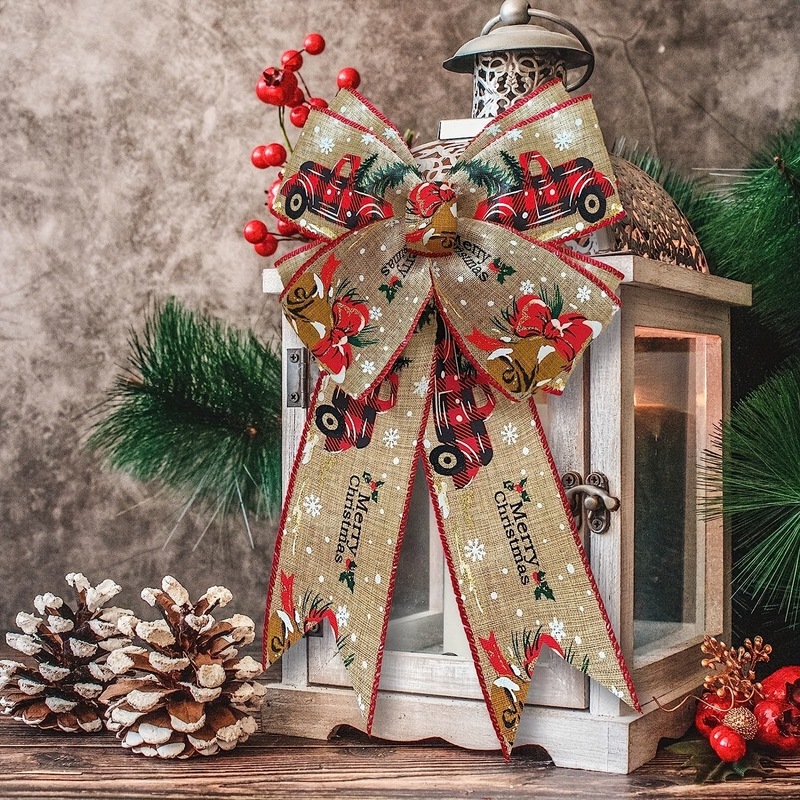 豪贝 1巻 クリスマスデコレーション用品 クリエイティブな新作 車プリントリボン デコレーション用麻布リボン カラフルなリボン|undefined