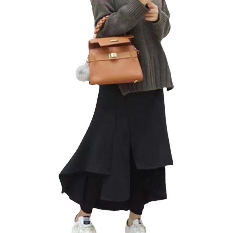 Cross-border foreign trade autumn and winter large size irregular one-piece skirt fake two-piece bottoming skirt pants large size velvet boots pants fashion