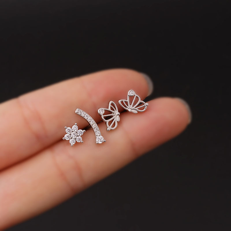 Boucles D'Oreilles Cartilage Mode Fleurs Papillon Acier Inoxydable 316 Le Cuivre Placage Incruster Zircon display picture 4