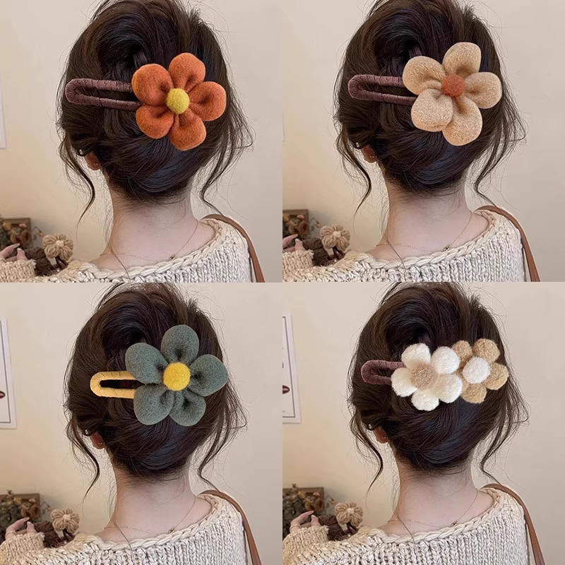 奶咖色花朵鸭嘴夹大号发夹后脑勺盘发抓夹女2025新款秋冬毛绒发饰|undefined