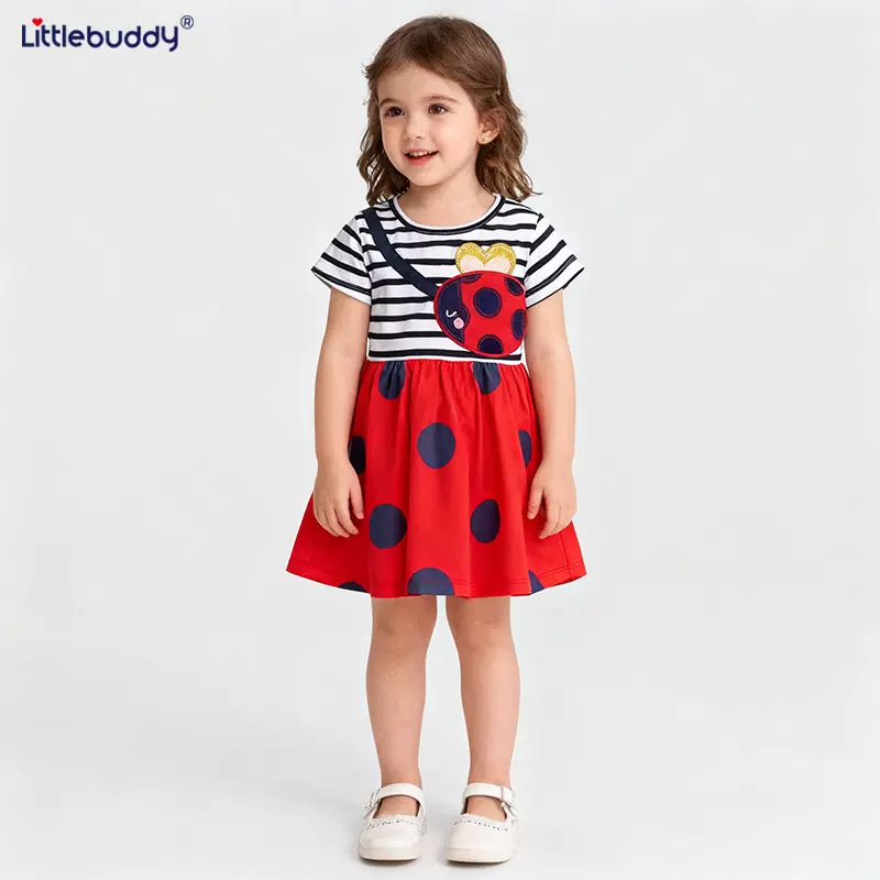 跨境littlebuddy春夏短袖新款女童欧美风连衣裙直播货源女童连衣