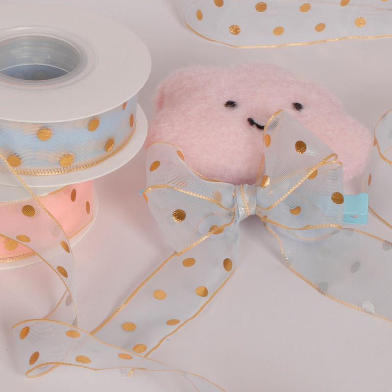 New Design Chiffon Mesh Ribbon Hot Stamping Dot Ribbon Gauze Ribbon Valentine's Day Gift Cake Flower Ribbon Decoration
