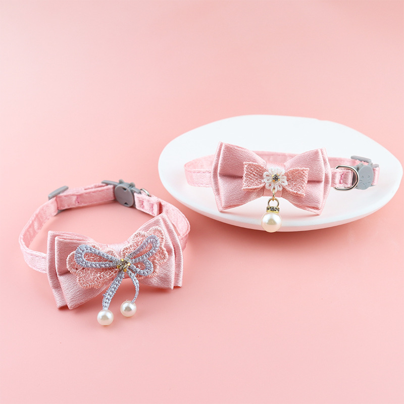 Cross-Border pet collar wholesale fairy powder lace bow hanging beads cat collar Bell pet supplies factory direct sales Cross-Border pet collar wholesale fairy powder lace bow hanging beads cat collar Bell pet supplies factory direct sales