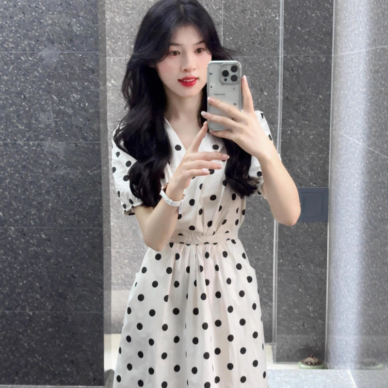 法式波点巨好看连衣裙子女收腰显瘦独特漂亮绝美夏季2025新款长裙|undefined