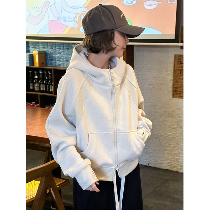 Fashion hooded double zipper sweater women's fashion spring and autumn new fleece-lined cardigan student age-reducing top foreign style coat