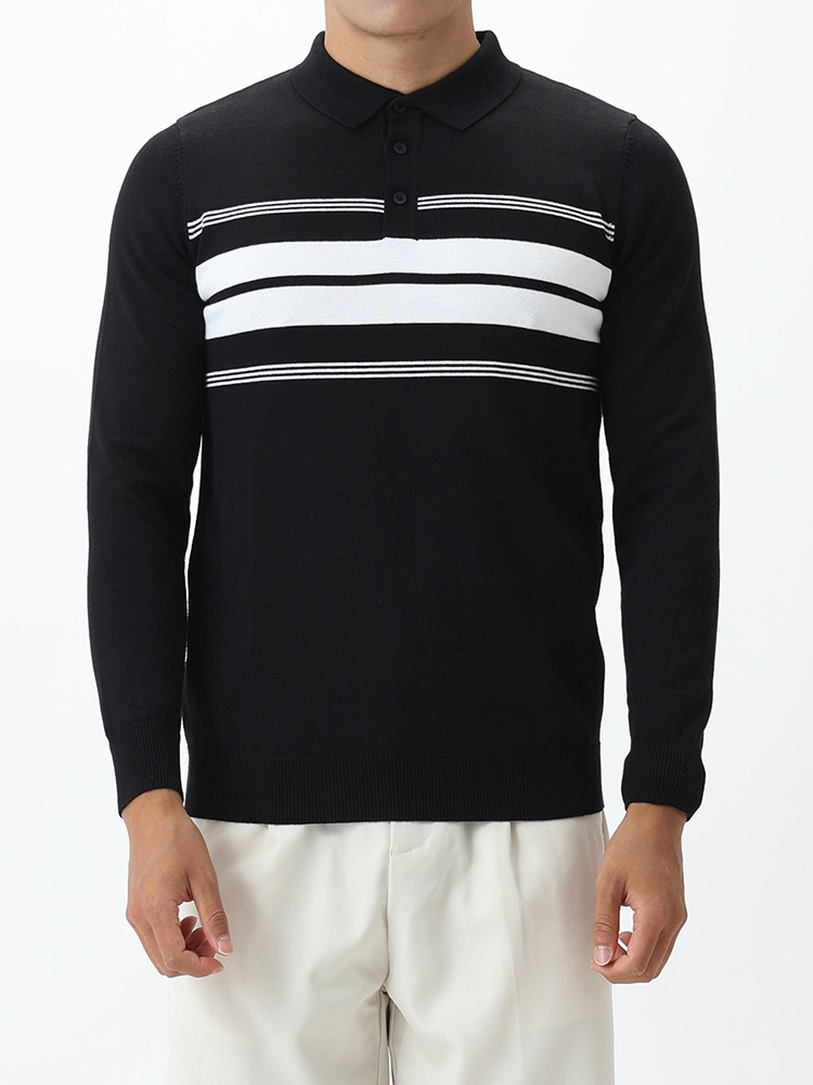 Camiseta de polo de lujo ligero de hombre de manga larga, camiseta a rayas delgada, suéter casual de negocios, camiseta de punto, camiseta superior