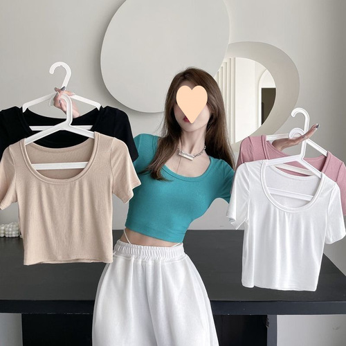 Lady Style White T-Shirt Women Summer 2025 Tight Short-Sleeve Upfront Revealing Sexy Short Top