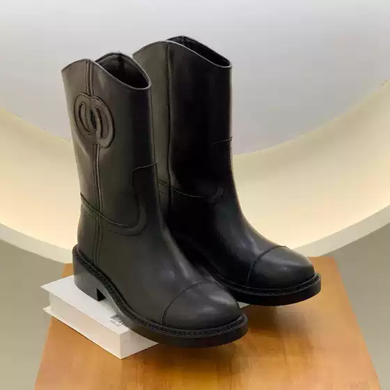 2025 Fall/Winter New Short-Tube Martin Boots Pull-On Embroidered Rider Boots Round Toe Platform Chunky Heel Women's Boots