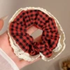 2# One red plaid hair tie with lace edge