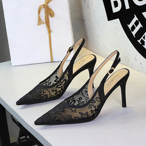 8088-2 European and American style one-piece buckle high-heeled banquet women's shoes with pointed shallow mouth la