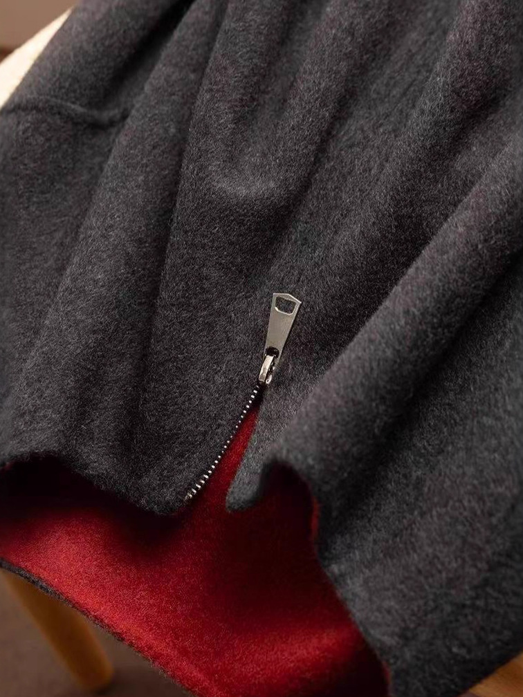 Jijianfa g Double-Sided Heterochromatic Wool + Cashmere + Tencel Round Neck Contrasting Color Short Outwear Jacket for Women