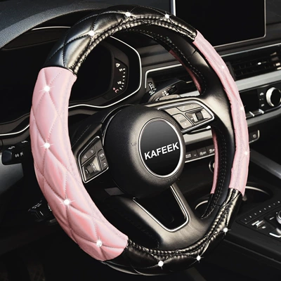 Steering wheel cover | Leather Non-Slip Steering Wheel Cover - black-powder-with-diamonds-38cm