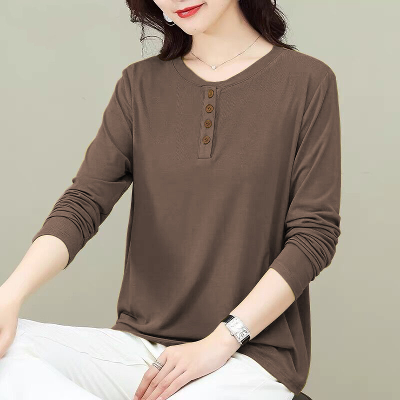 Autumn New Button-Down T-Shirt for Women Plus Size Women's Casual Literary Bottoming Shirt Loose Slimming Look Top T-Shirt Trendy Autumn New Button-Down T-Shirt for Women Plus Size Women's Casual Literary Bottoming Shirt Loose Slimming Look Top T-Shirt Trendy