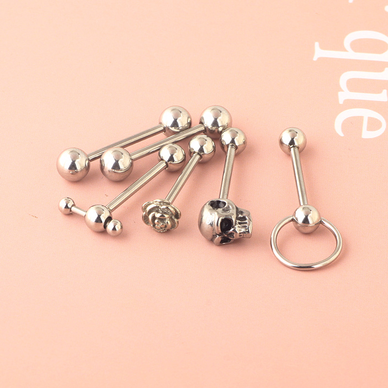 Silver pointed spike labret stud material detail