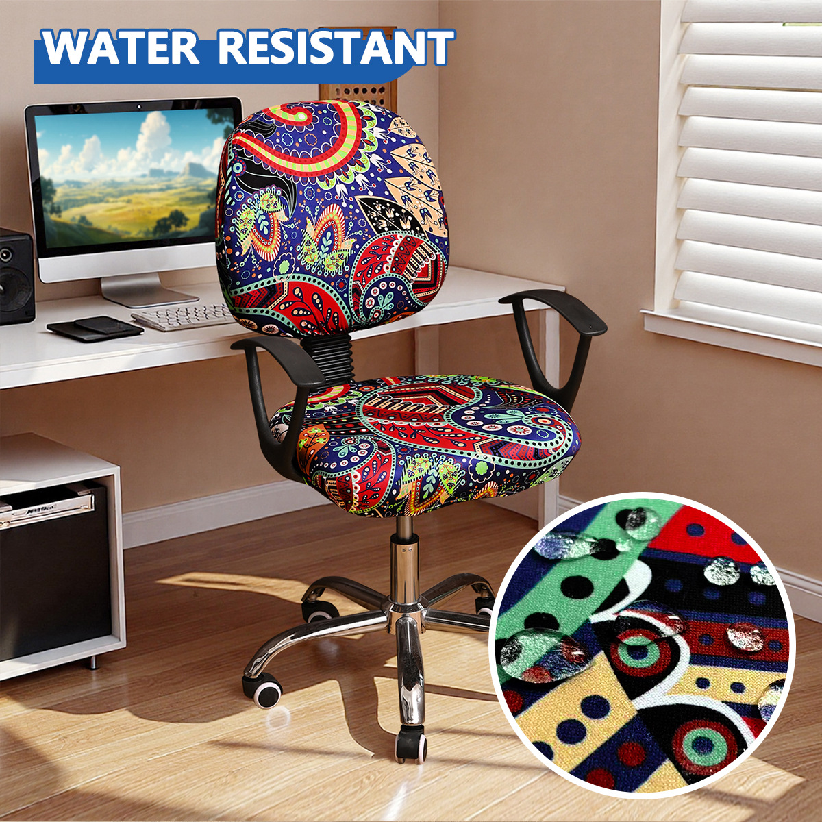 Amazon elástico transfronterizo impermeable anacaju flor impresa cubierta de silla dividida cubierta de silla de oficina universal TEMU