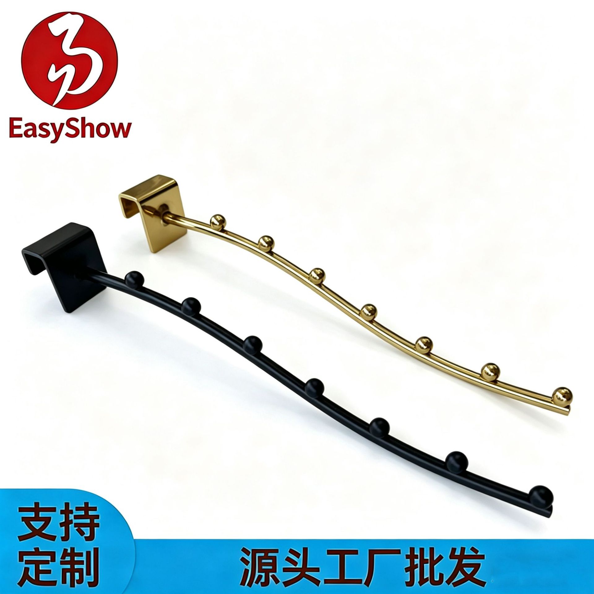 15mm square tube clothes hook for clothing stores and malls, thick 5-bead/7-bead hook for square tube crossbars