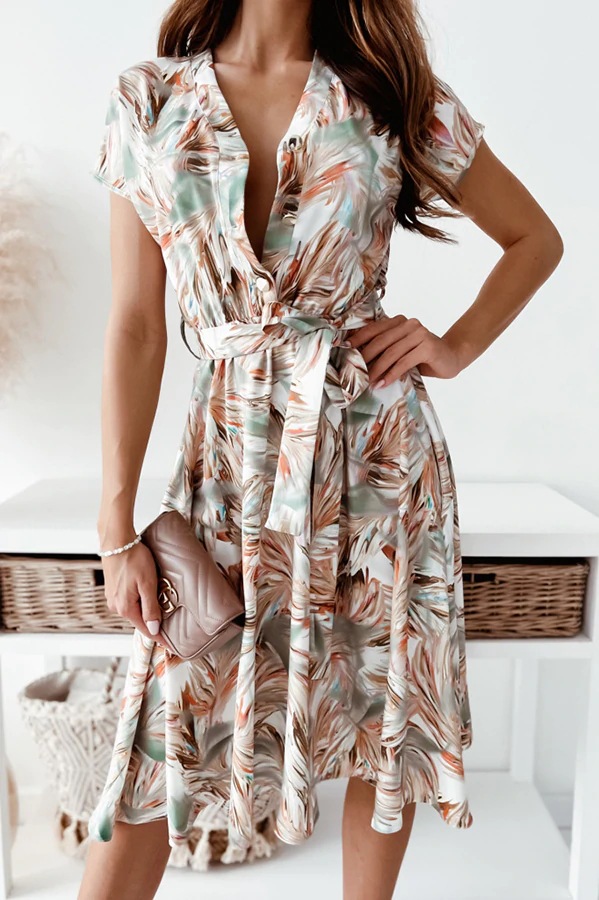 Women's A-line Skirt Fashion V Neck Printing Patchwork Short Sleeve Printing Maxi Long Dress Daily display picture 3