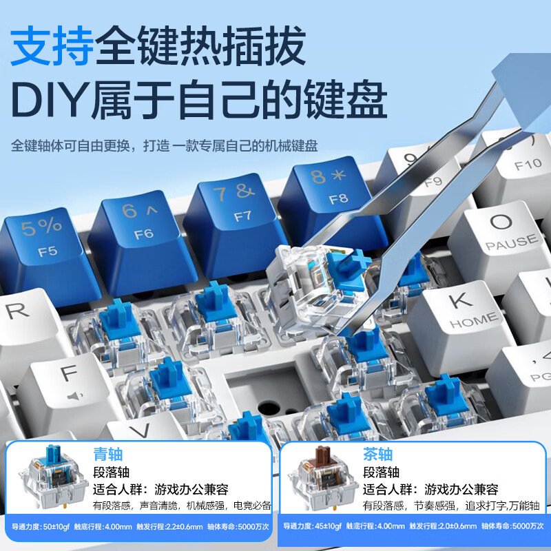 Teclado mecánico 61 teclado mini portátil con cable efecto de luz colorido eje de té enchufable en caliente juegos de deportes electrónicos oficina