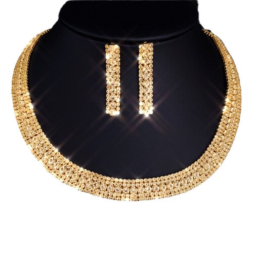 Cross-border wish European and American ladies full diamond round necklace and earrings set new fashion high-end sparkling diamond necklace