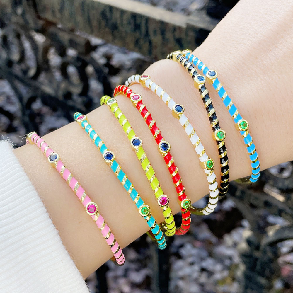 European And American Bracelets Bohemian Ethnic Drop Oil Inlaid Colored Diamond Bracelet display picture 2