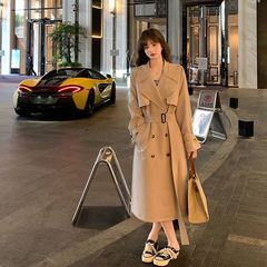 早秋卡其色风衣女中长款韩版新款春季气质宽松显瘦外套上衣黑