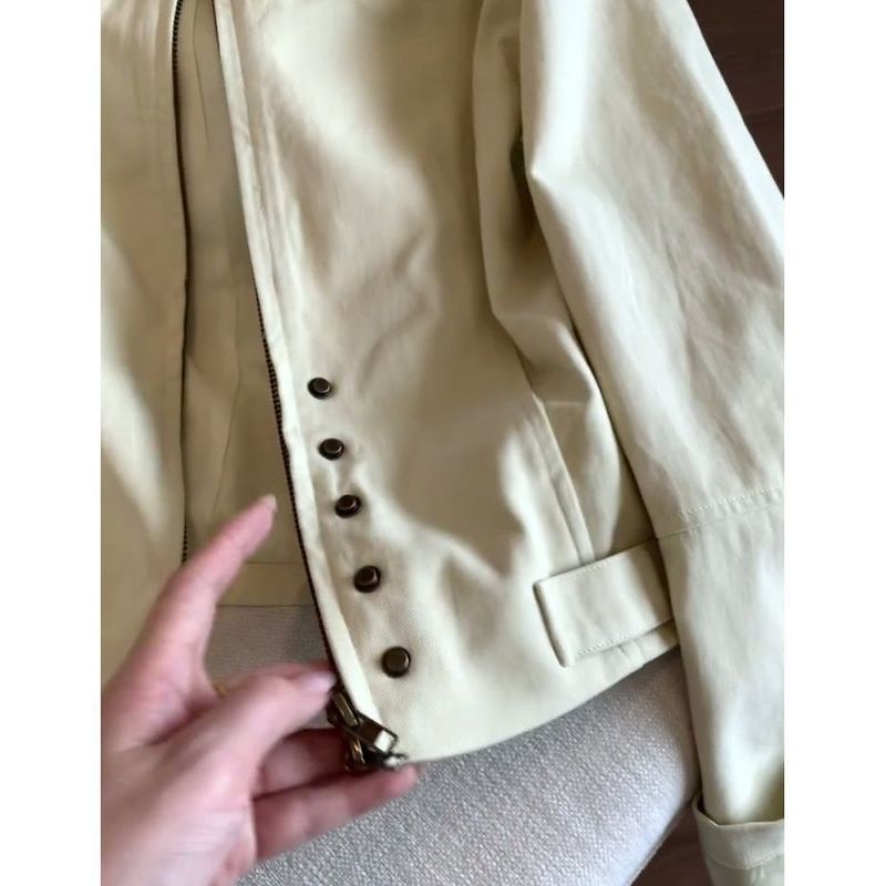 复古韩版高街机车立领短外套女2025秋季新款工装设计修身夹克上衣|undefined