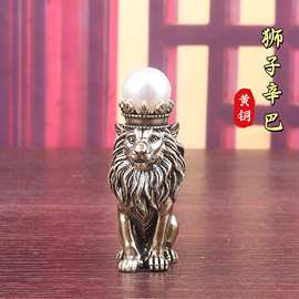纯黄铜北欧现代简约皇冠狮子辛巴动物家居饰品桌面装饰工艺品摆件