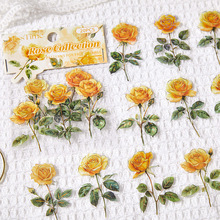 拾光PET贴纸包 玫瑰小铺系列 复古手账花卉烫金装饰贴画跨境20枚