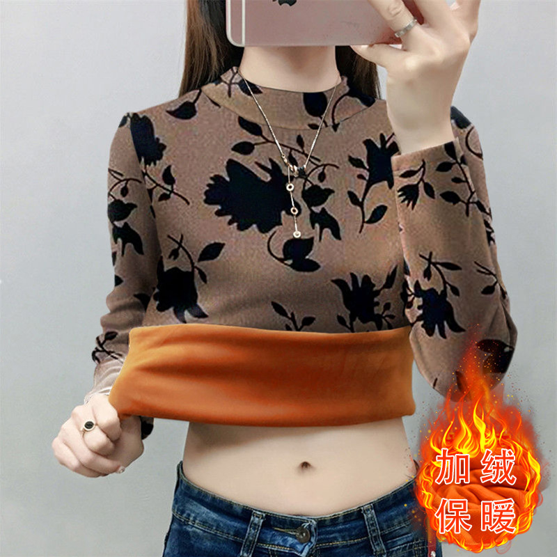 두꺼운 벨벳 올인원 벨벳 어머니복 겨울 신상 긴팔 반고 칼라 패셔너블한 프린트 따뜻한 상의와 하의 셔츠