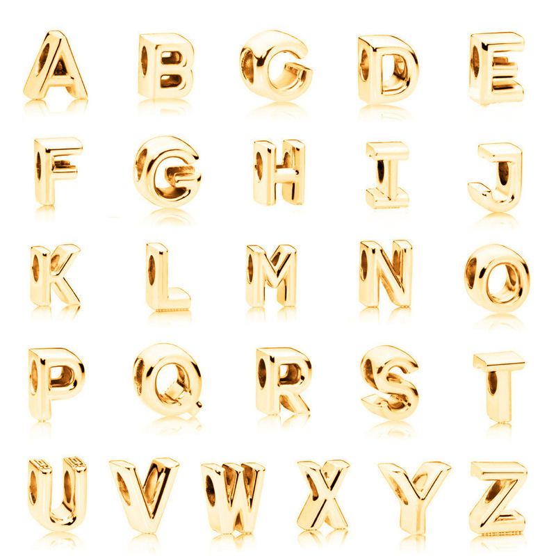 Golden Rose Gold Capital 26 English Letters Beaded Alloy Large Hole Beads DIY Beaded Bracelet Accessories Women