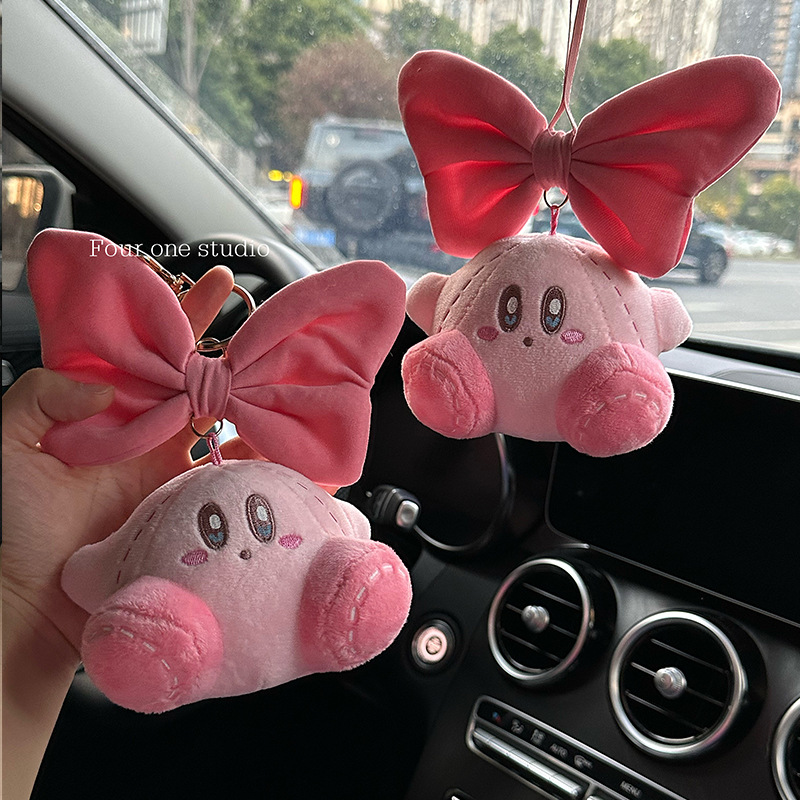 Car Star Kirby Charm Cute Girl Heart Bow Tie Car Rearview Mirror Clip Pink Pig Car Charm