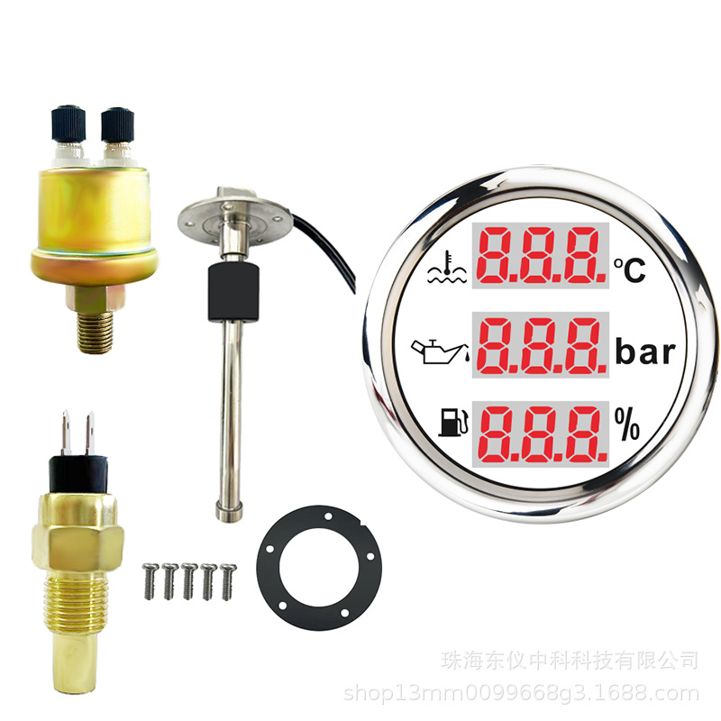 Cross-Border Hot-Selling 52mm Three-In-One Digital Display Meter Car Modified Truck Digital Display Meter Industrial Engineering Digital Display Meter