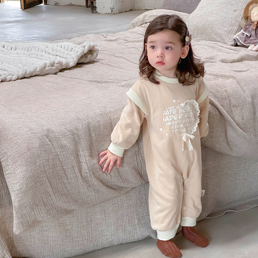 2024 otoño nuevo producto ropa para niños, mameluco de manga larga para niñas, forro de algodón, mono de bebé lindo y súper lindo