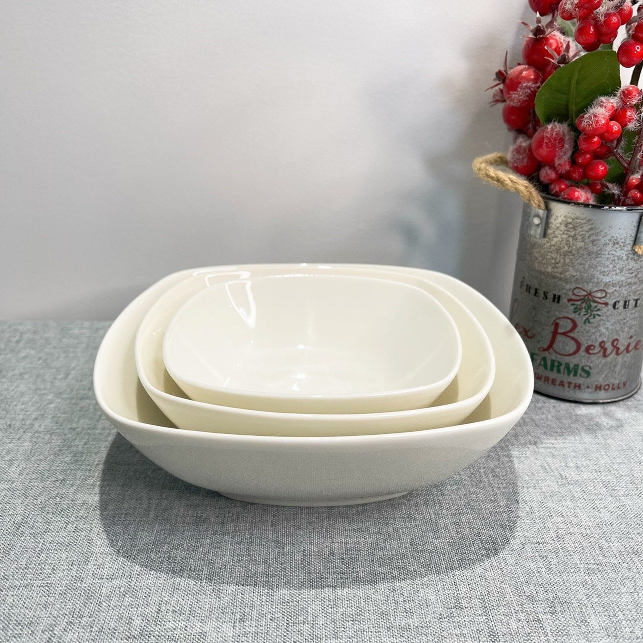 Lu Cang LZ exporta el último pedido de vajilla, serie de porcelana blanca, cuenco cuadrado de cerámica para una sola fruta