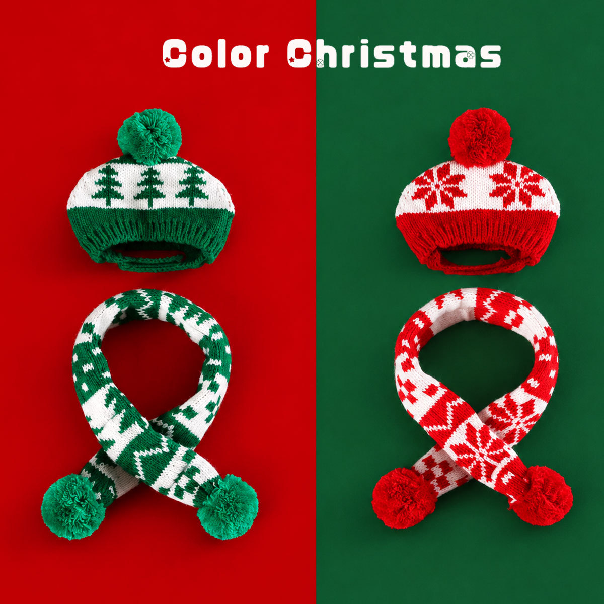 Mascotas de invierno de lana de punto sombrero caliente bufandas set de cuello de Navidad gato perro conejo cubierta de cabeza