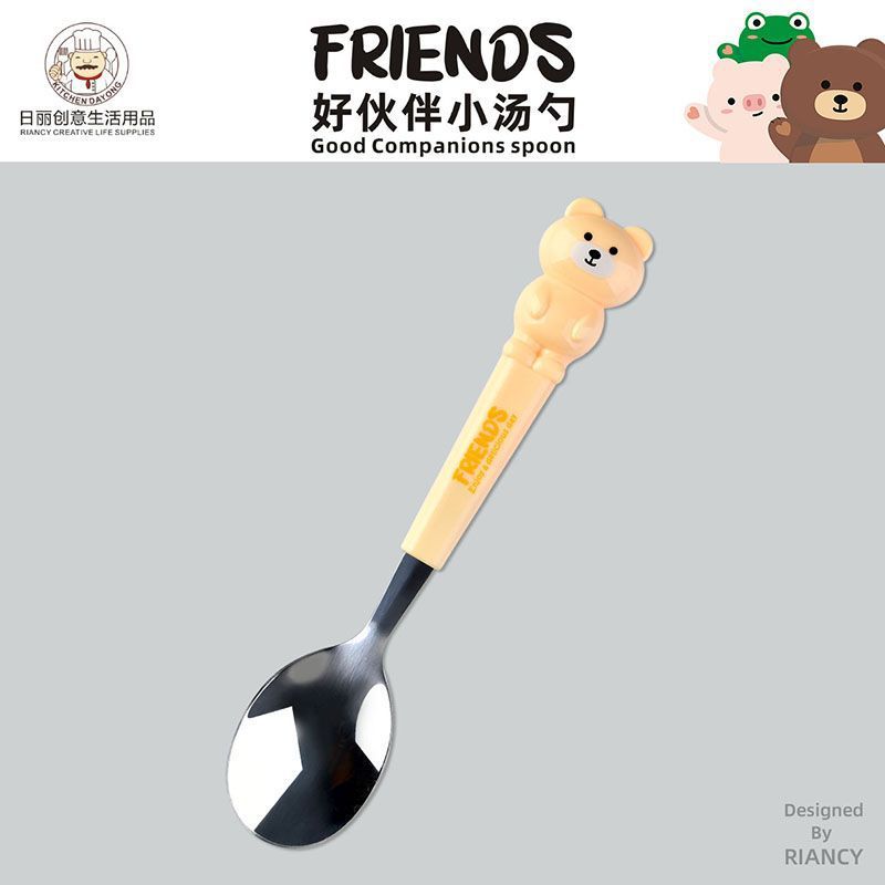 Animal encantador portátil para llevar estudiantes cucharas de comidas dormitorios escolares cucharas de cubierta de cubierta set