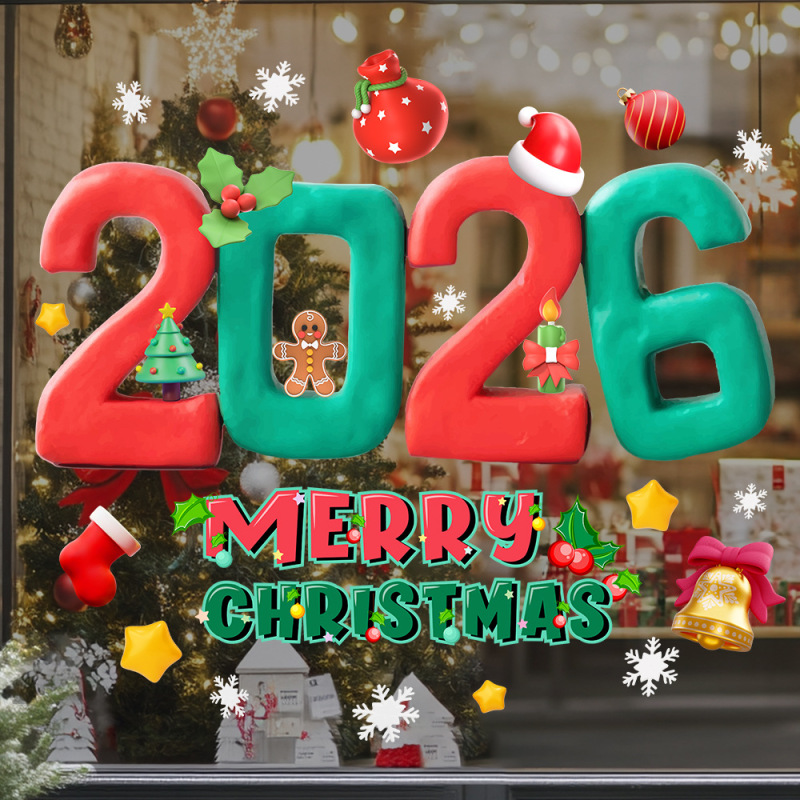 Aike JD4645 クリスマス漫画カラー 2026 数字英語アルファベットウィンドウステッカーショッピングモール装飾静電ステッカー|undefined