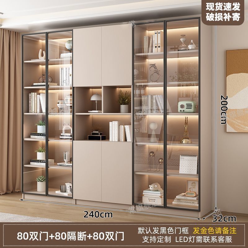 新中式书柜一门到顶加高客厅带玻璃门展示储物柜家用书房门墙书架|undefined