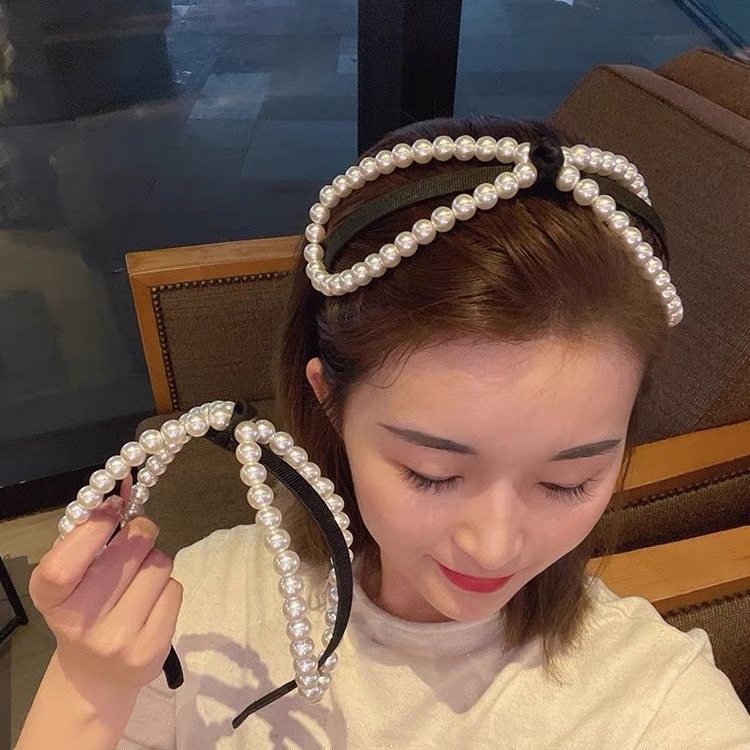 韓版春夏~復古小香風大珍珠8字蝴蝶結仙女頭箍減齡外出發卡頭飾品