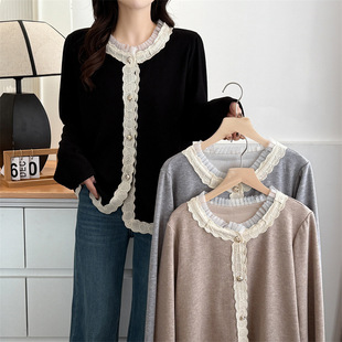 French shirt plus size women's 2025 spring temperament fat sister lace long sleeve cardigan niche fat sister coat 902